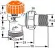 Thermostat-Ventilunterteil in Eckform mit Außengewinde, abgebildet in technischem Zeichnungsstil. Hersteller ist IMI Hydronic Engineering.